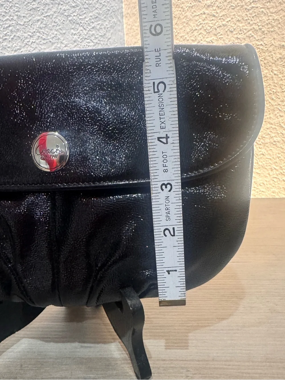 Coach Black Patent Leather Wristlet Clutch Wallet Card Case Removable Strap EUC